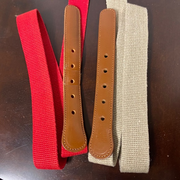 2 Vintage Coach Belts Unisex 36 Tan • Red  Natural Linen & Leather Brass - Picture 5 of 7